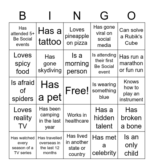 GET-TO-KNOW YOU BINGO Card