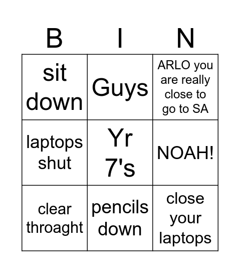 Untitled Bingo Card