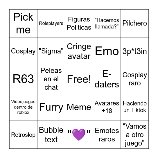 Bingo Catalog Avatar Creator Bingo Card