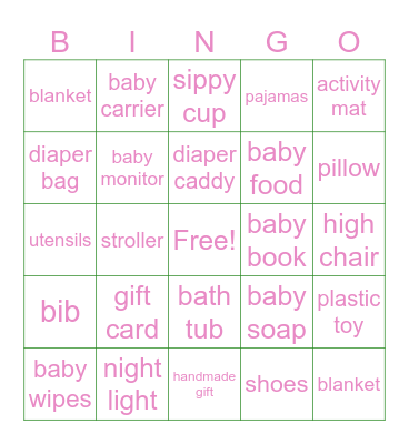 Baby Shower Bingo Card