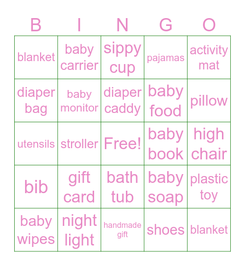 Baby Shower Bingo Card