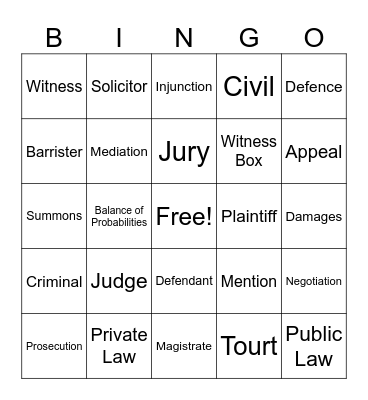 Classification of Law Bingo Card