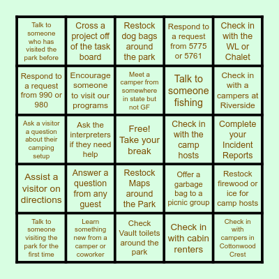 RANGER BINGO Card