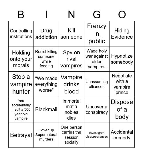 Vampire Bingo Card