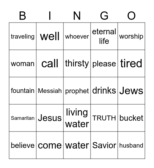 JESUS AND THE SAMARITAN WOMAN Bingo Card