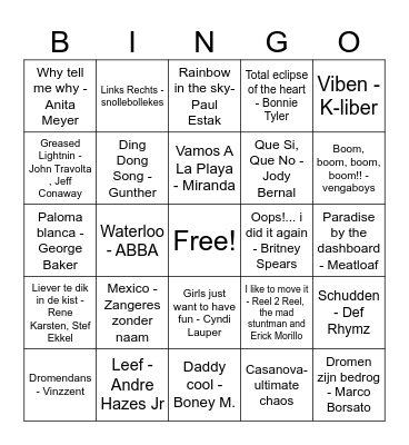 De NSATU muziekbingo! Bingo Card