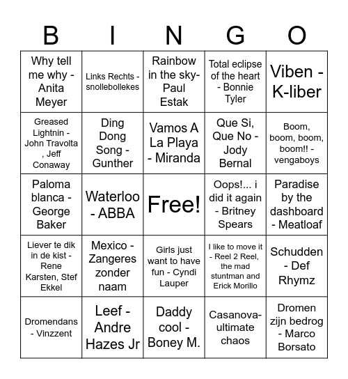 De NSATU muziekbingo! Bingo Card