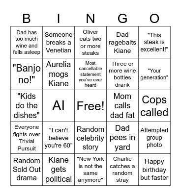 Dad's 60th Bingo Card