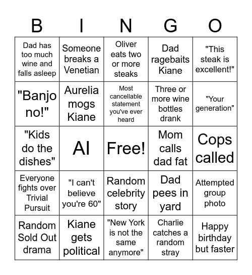 Dad's 60th Bingo Card
