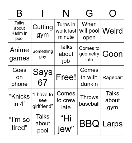 Anthony Bingo Card Bingo Card