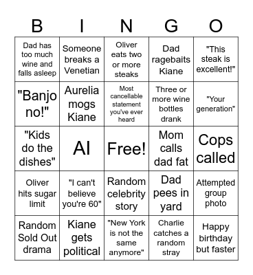 Dad's 60th Bingo Card
