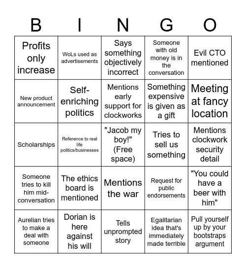 Aurelian Bingo Card