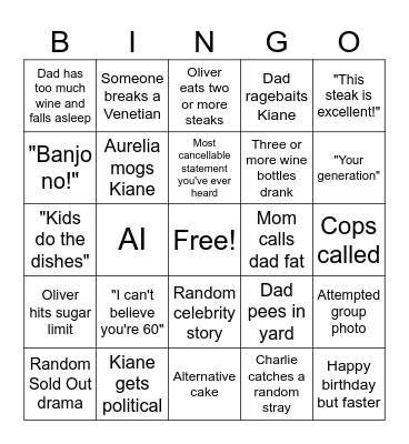 Dad's 60th Bingo Card