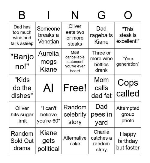 Dad's 60th Bingo Card
