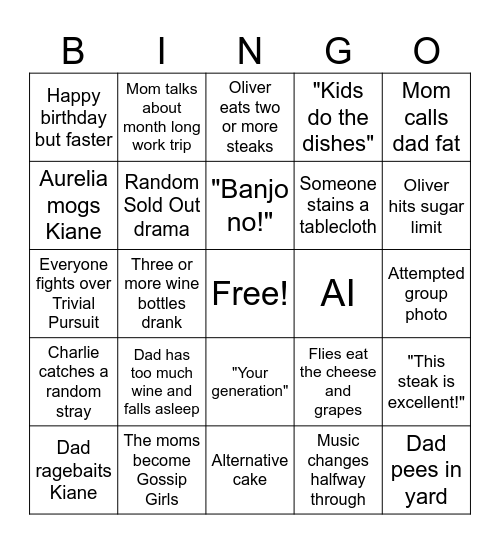 Dad's 60th Bingo Card