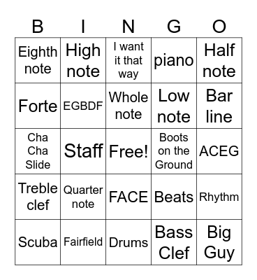 Music Bingo Card