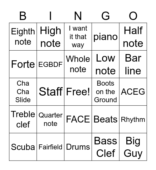 Music Bingo Card