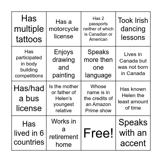 Find Someone Who.... Bingo Card