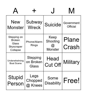 A Quiet Place: Day One Bingo Card