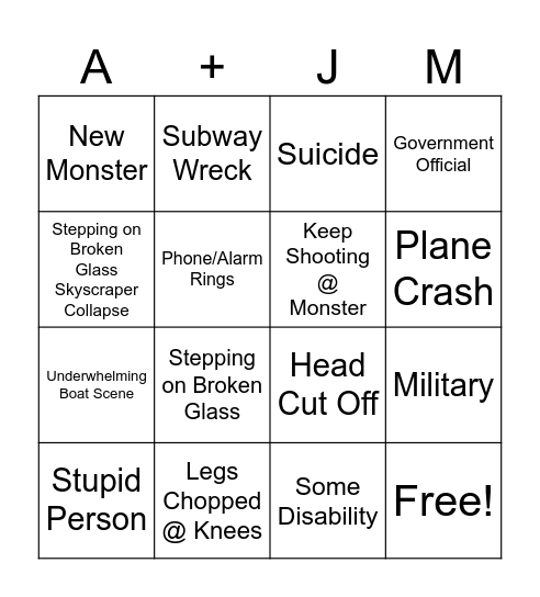 A Quiet Place: Day One Bingo Card