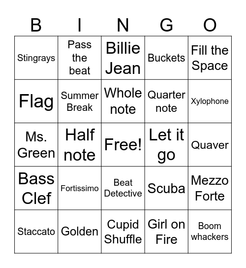 Music Bingo Card