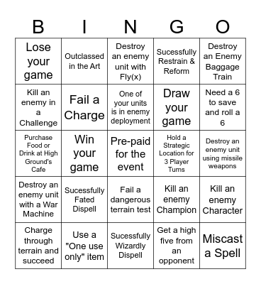 Warhammer: The Old World Bingo Card