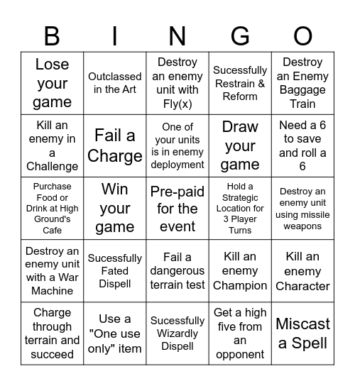 Warhammer: The Old World Bingo Card