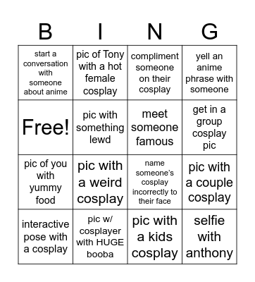 Fanime Bingo Card