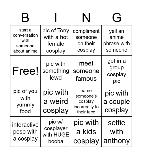 Fanime Bingo Card