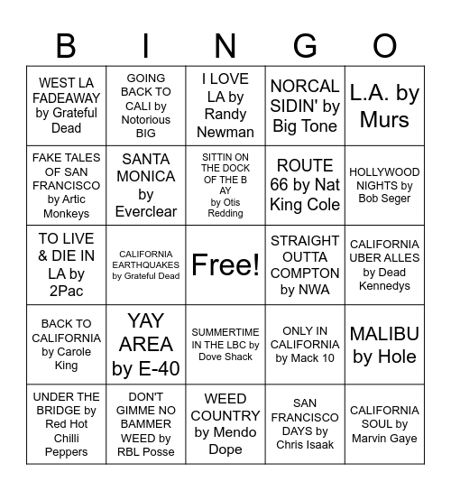 CALIFORNIA Bingo Card