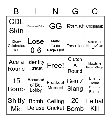 CoD Bingo Card