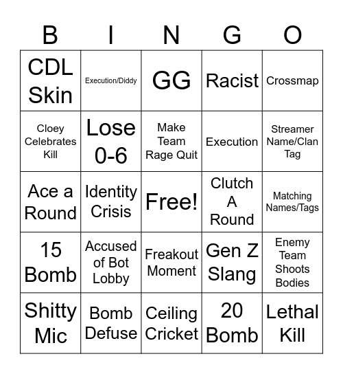 CoD Bingo Card
