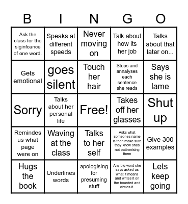 MY ENGLISH TEACHER Bingo Card