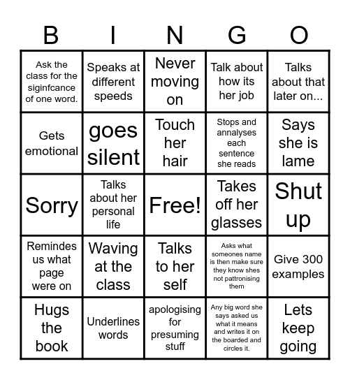 MY ENGLISH TEACHER Bingo Card