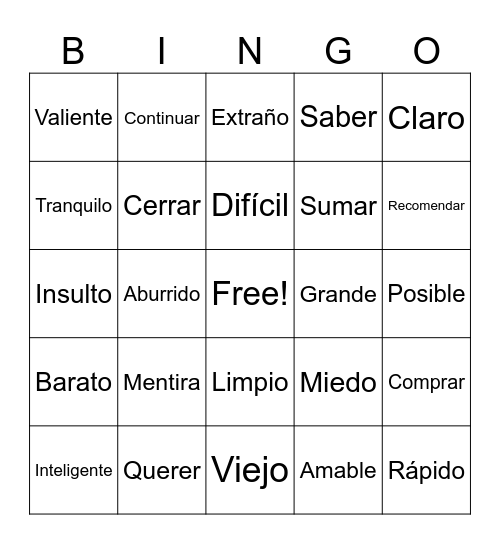 Untitled Bingo Card