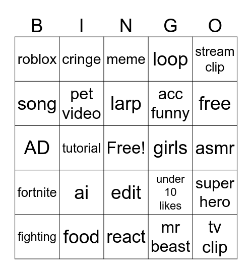 Untitled Bingo Card