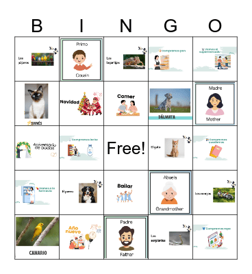 Familia y Mascotas Bingo Card