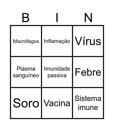 Bingo da Imunologia 3º Ano Bingo Card