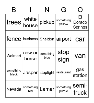 El Dorado Springs Memorial Day Bingo Card