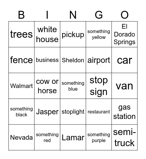 El Dorado Springs Memorial Day Bingo Card