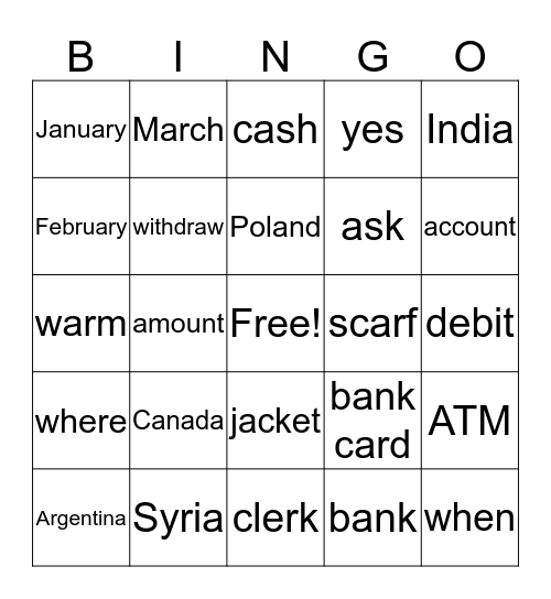 'a' and 'e'  Bingo Card