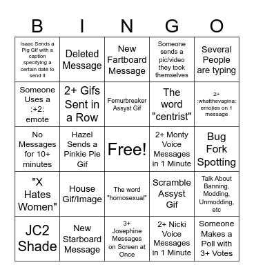 Nickicord Bingo Card