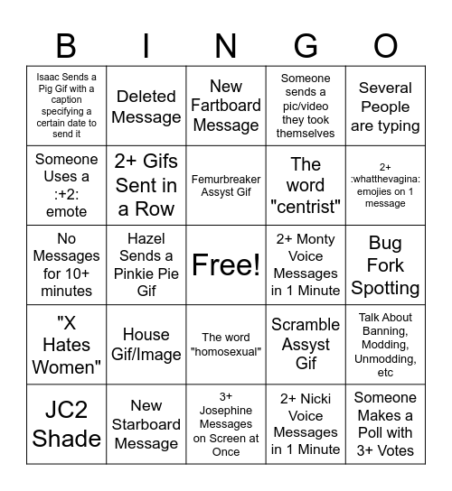 Nickicord Bingo Card