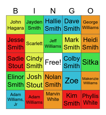 SMITH FAMILY BINGO Card