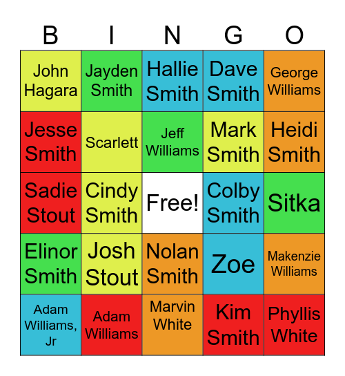 SMITH FAMILY BINGO Card