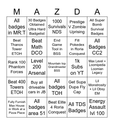 5/24 bucketl Bingo Card
