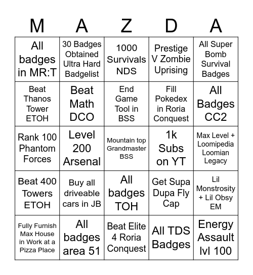 5/24 bucketl Bingo Card