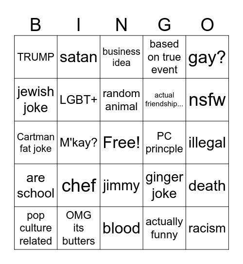 South Park Bingo Card