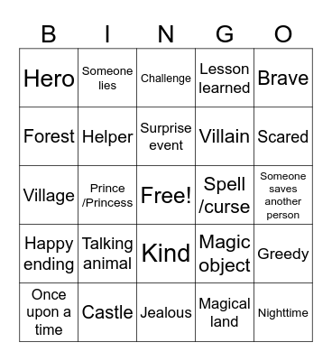 Fairy Tale Narrative Elements Bingo Card