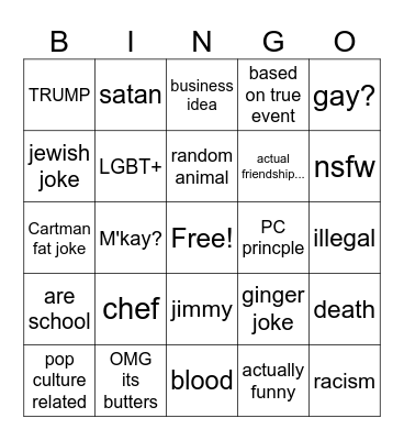 South Park Bingo Card